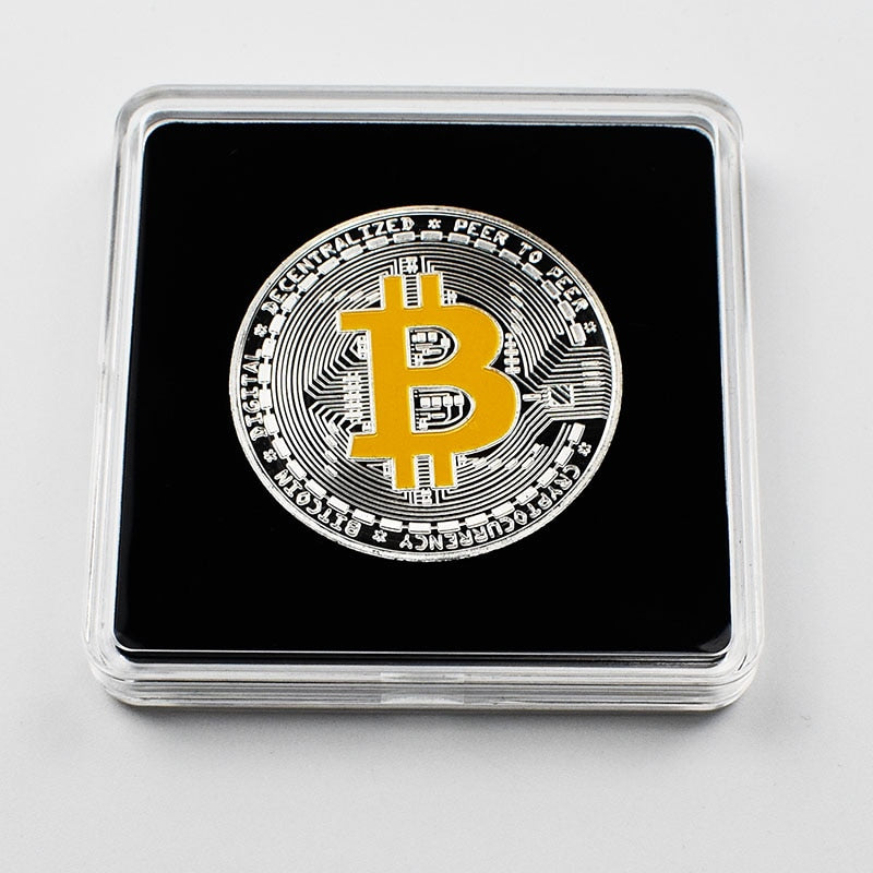 40mm Gold Bitcoin Coin with Acrylic Square Case