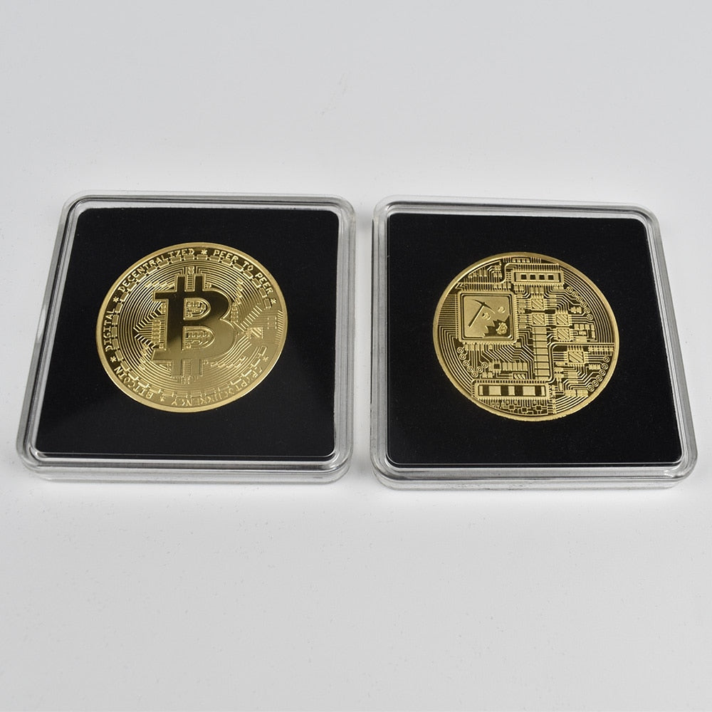 40mm Gold Bitcoin Coin with Acrylic Square Case