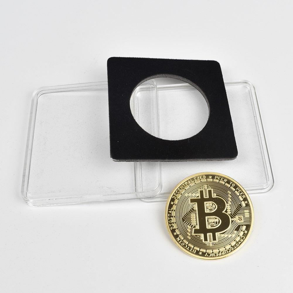 40mm Gold Bitcoin Coin with Acrylic Square Case