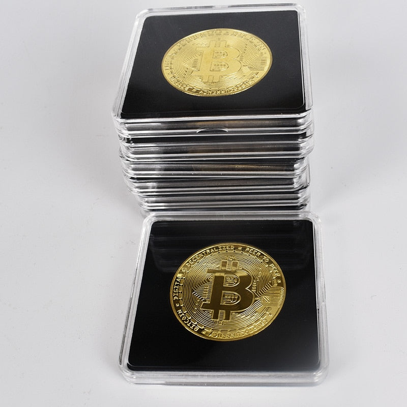 40mm Gold Bitcoin Coin with Acrylic Square Case