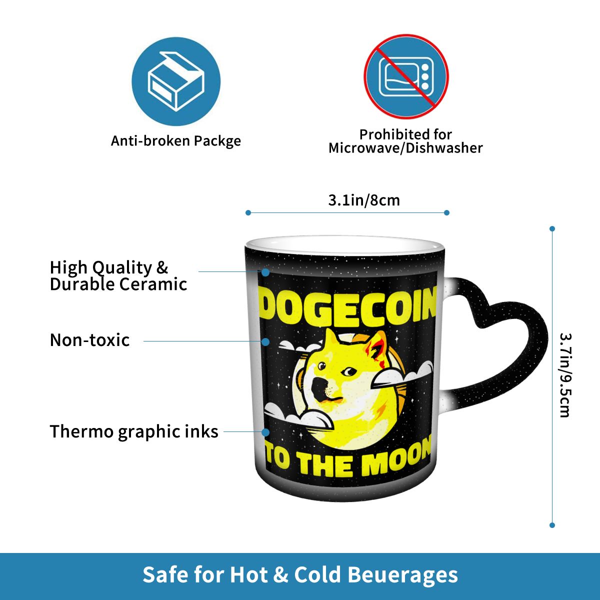 Dogecoin To The Moon B Color Changing Mug in the Sky Hot Sale Ceramic Heat-sensitive Cup Graphic 
Dogecoin Elon Musk Milk cups